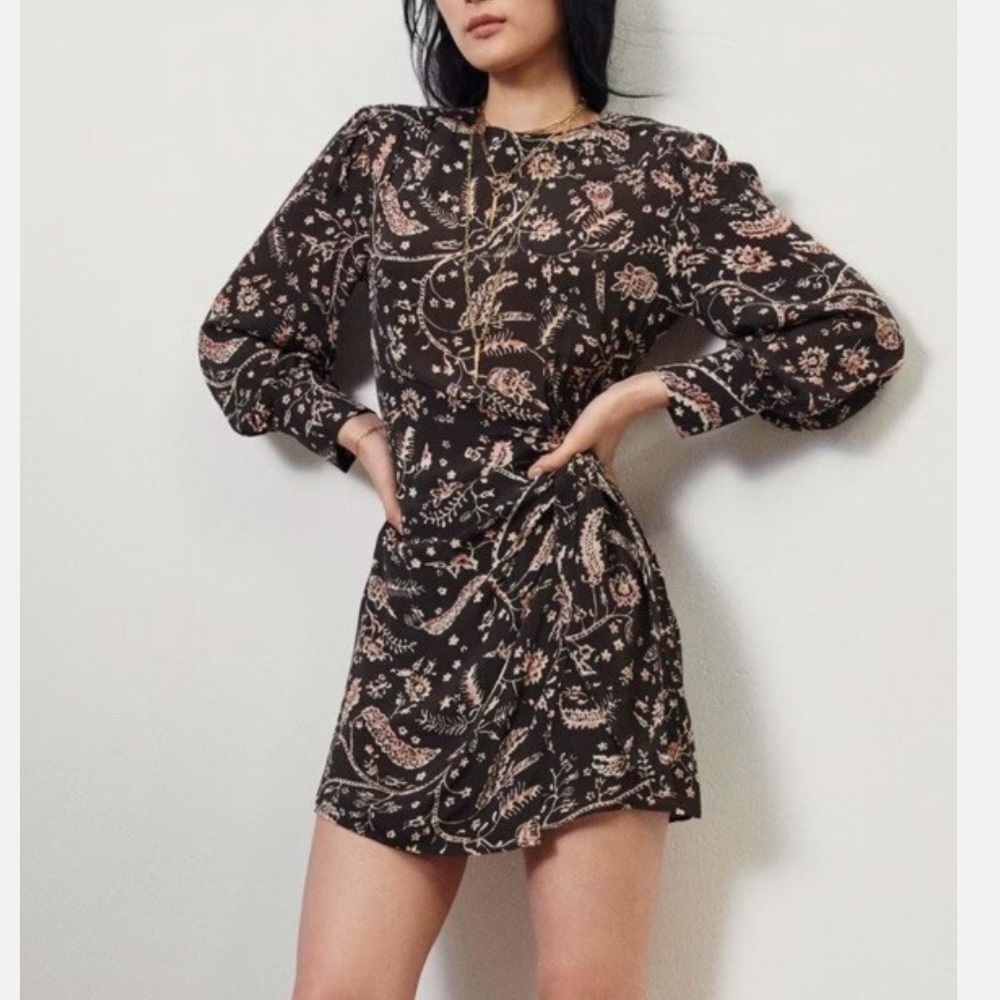 Ba&sh Costel Paisley Faux Wrap Mini Dress In Brown